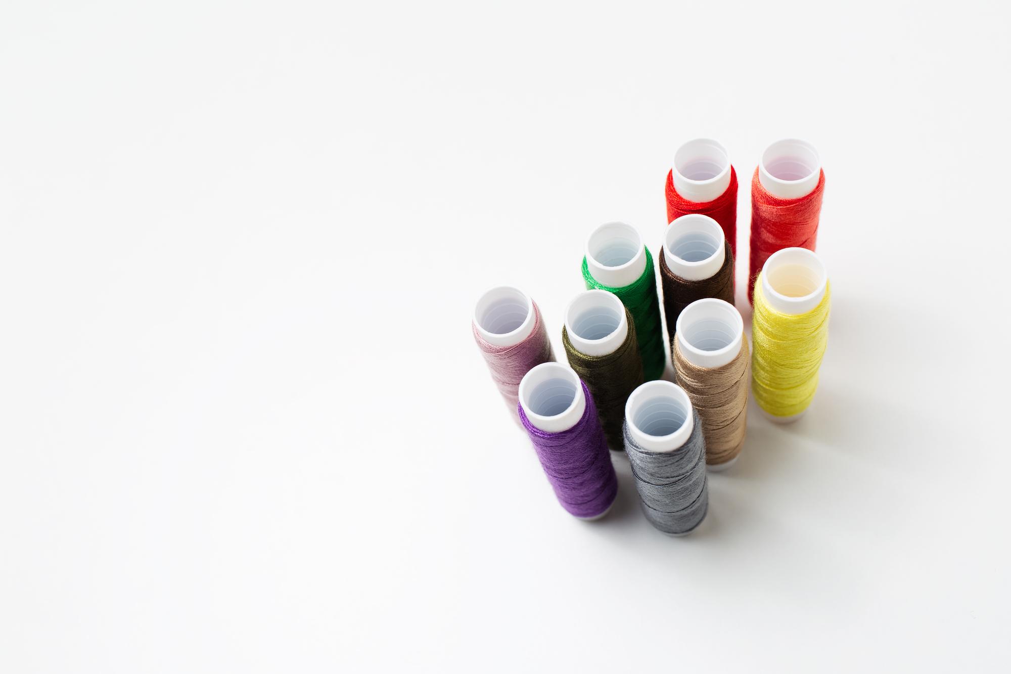 Thread spools and sample swatches